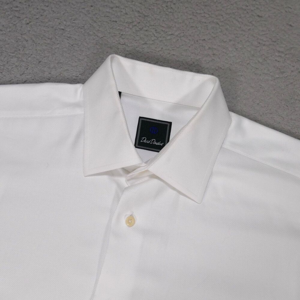 David Donahue Shirt Mens 17 32/33 White Solid Button Up Long Sleeve